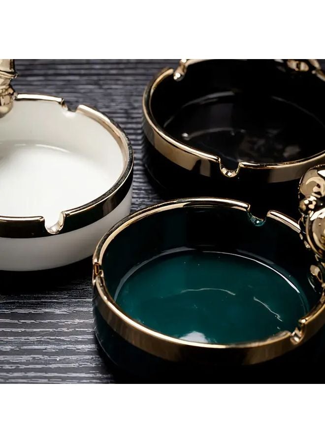 منفضة سجائر مستديرة باللون الأخضر على الطراز العتيق مع حافة ذهبية للاستخدام المنزلي والفندقي - Image 1